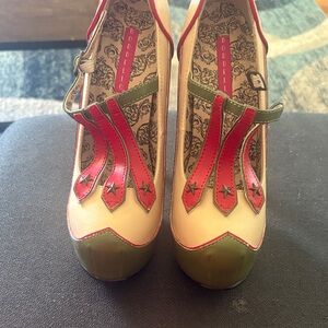 Bordello Red and Green Mary Jane Heels